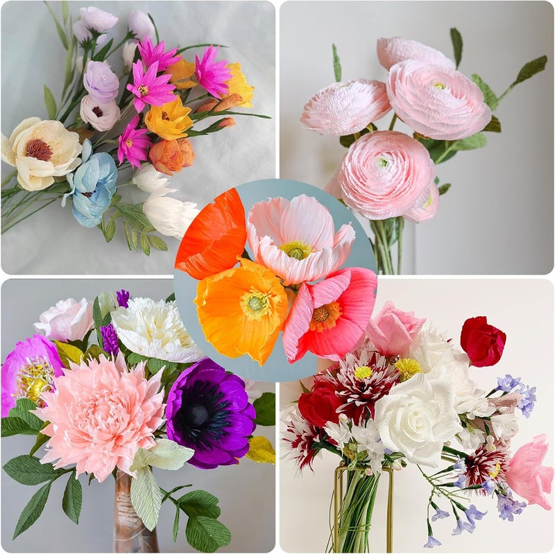 Miuezuth Crepe Paper Flower DIY 14 Colors, 9.8 x 98 Inch Wide Paper for Gift Wrapping, Crafts, Flower Birthday Parties Weddings Festival Decoration (Multiple Colors 1) - Image 5